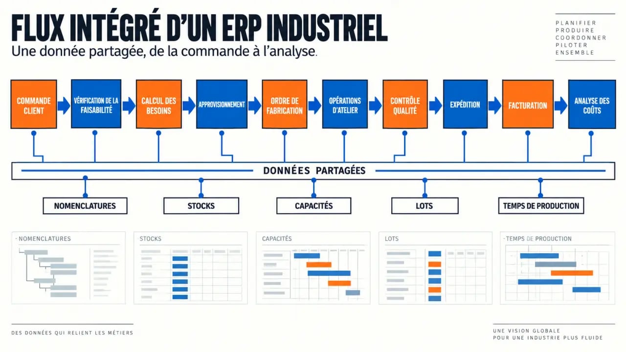 Flux de production et de gestion relié par un ERP industriel