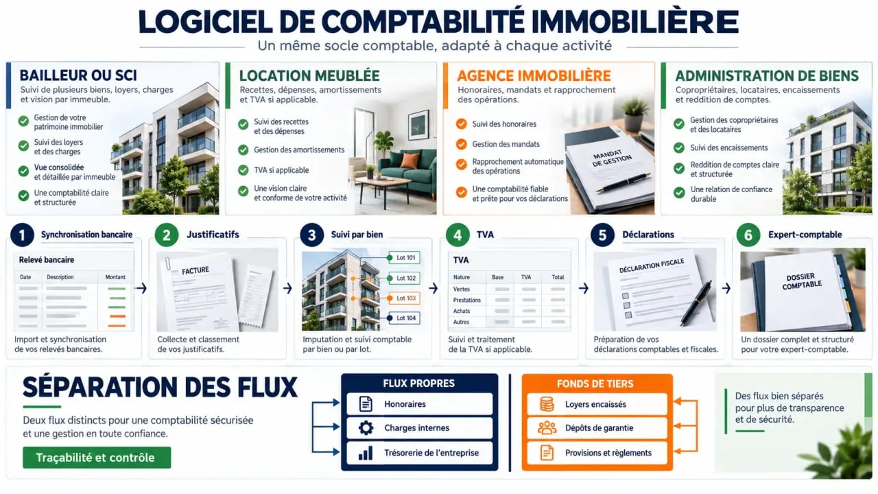 Logiciel de comptabilité immobilière : comparaison des fonctionnalités selon le profil et l’activité