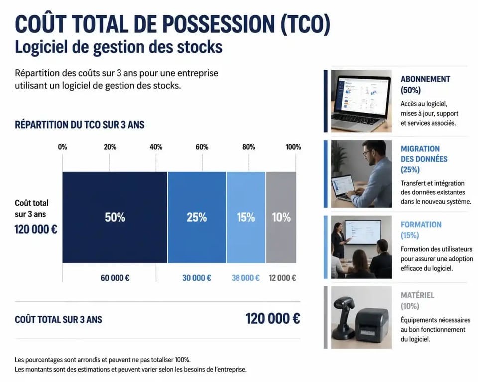 Composantes du coût total de possession (TCO) pour un logiciel de gestion de stock