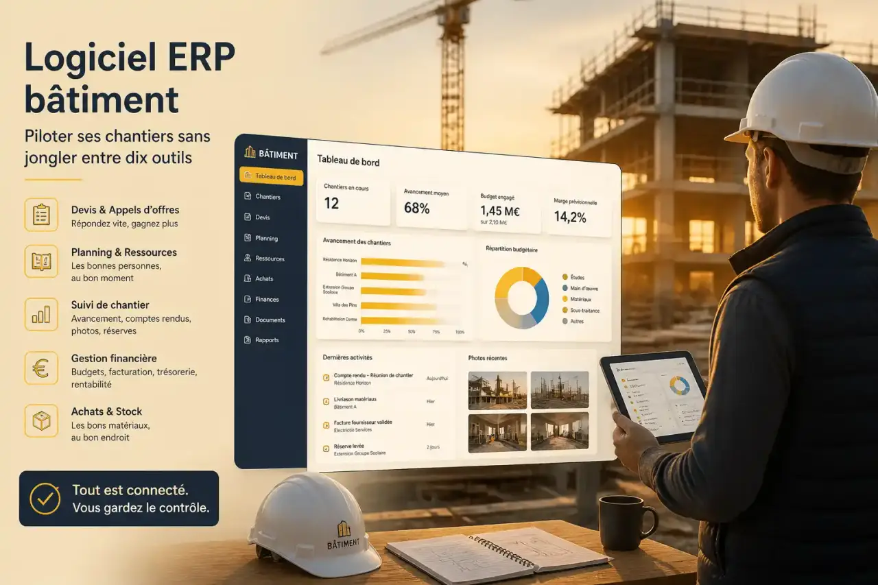 Logiciel ERP bâtiment : piloter ses chantiers sans jongler entre dix outils