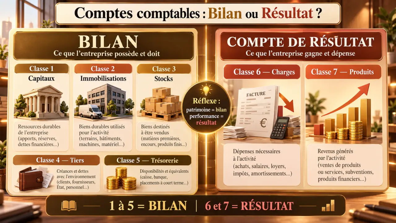 Comptes comptables : distinguer le bilan du résultat et trouver le bon numéro