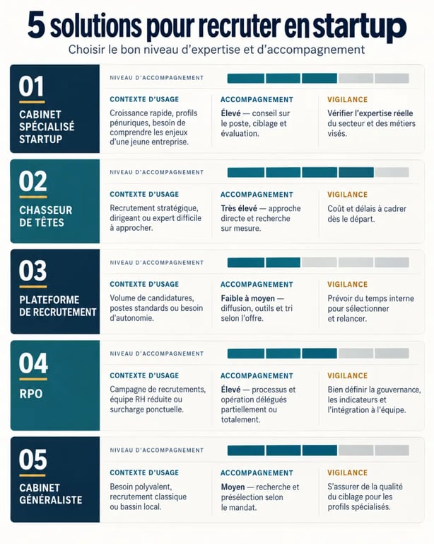 Cabinet de recrutement startup : comparaison des solutions de recrutement selon le besoin